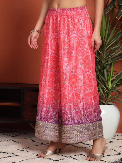 Women's Bandhani Printed Silk Blend Kurta and Palazzo Set