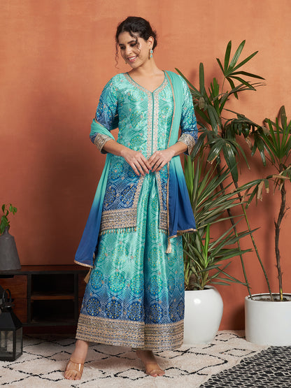 Women's Bandhani Printed Silk Blend Kurta and Palazzo Set