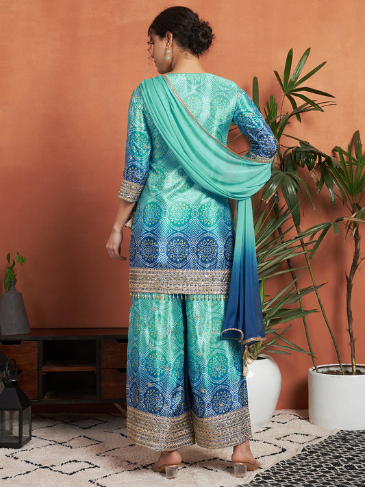 Women's Bandhani Silk Blend Kurta and Palazzo Set