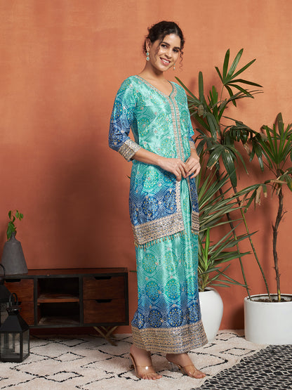 Women's Bandhani Silk Blend Kurta and Palazzo Set