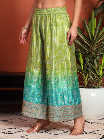 Women's Bandhani Silk Blend Kurta and Palazzo Set