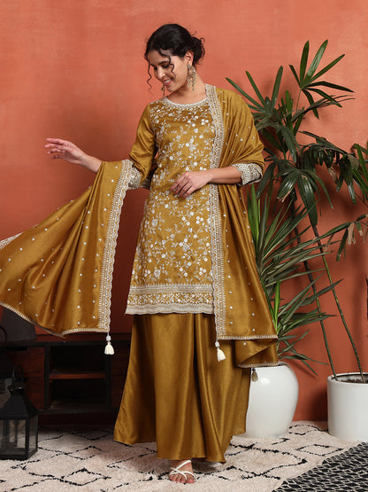 Women's Embroidered Silk Blend Kurta and Palazzo Set