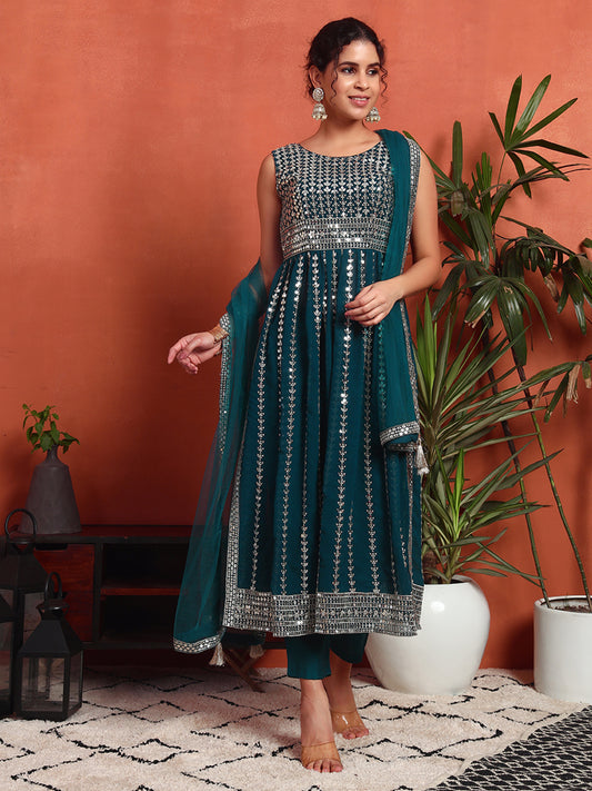 Women's Embellished Georgette Kurta, Pyjama & Dupatta Set