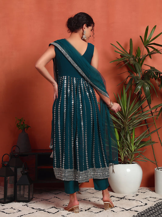 Women's Embellished Georgette Kurta, Pyjama & Dupatta Set