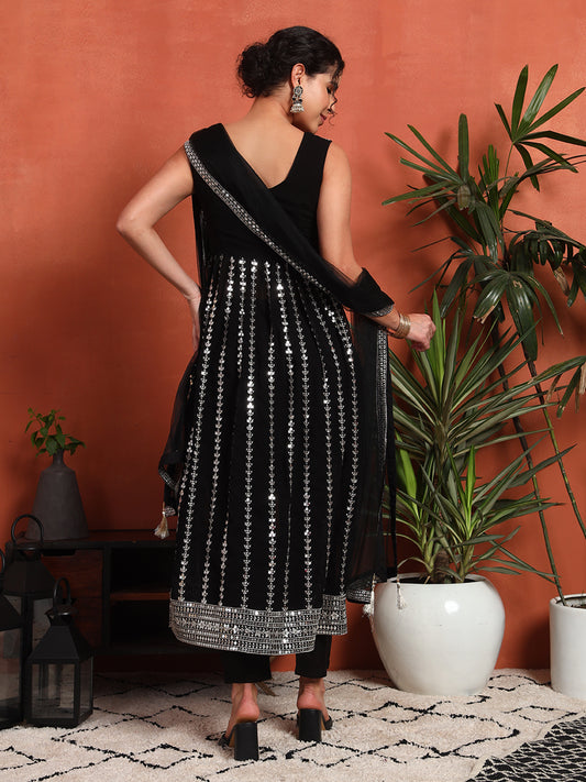 Women's Embroidery Georgette Kurta, Pyjama & Dupatta Set