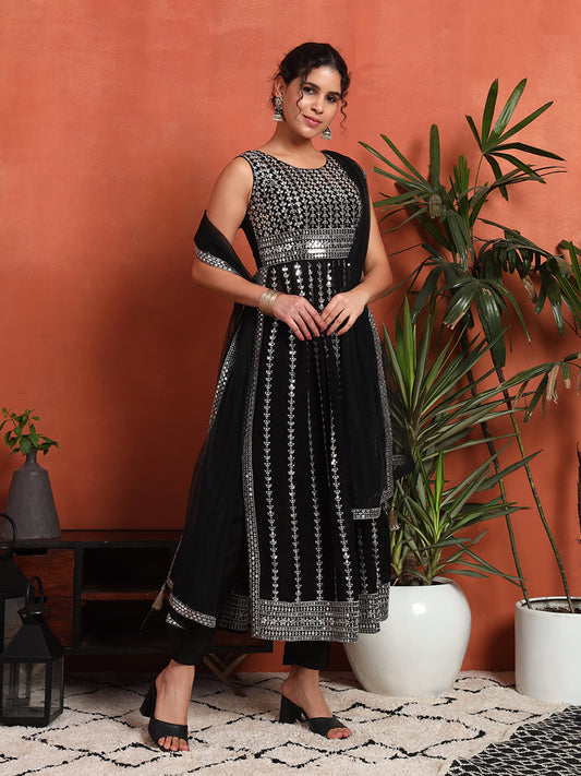 Women's Embroidery Georgette Kurta, Pyjama & Dupatta Set