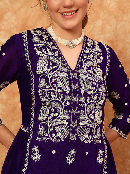 Women's Embroidered Silk Kurta, Pyjama & Dupatta Set