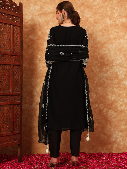 Women's Embroidered Silk Kurta, Pyjama & Dupatta Set