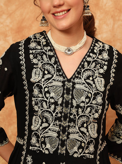 Women's Embroidered Silk Kurta, Pyjama & Dupatta Set