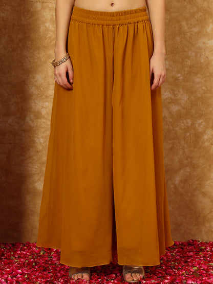 Women's Embroidered Georgette Kurta and Palazzo Set With Dupatta