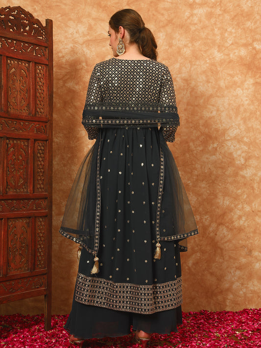 Women's Embroidered Georgette Kurta and Palazzo Set