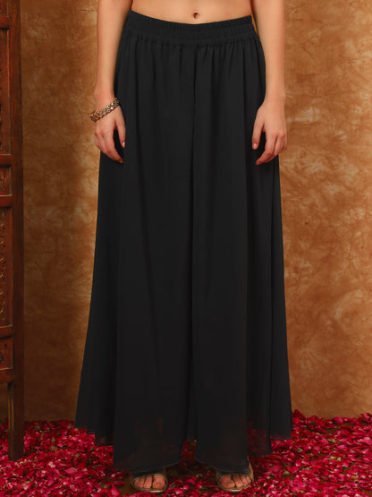 Women's Embroidered Georgette Kurta and Palazzo Set With Dupatta