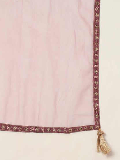 Women's Embroidered Georgette Kurta and Palazzo Set With Dupatta