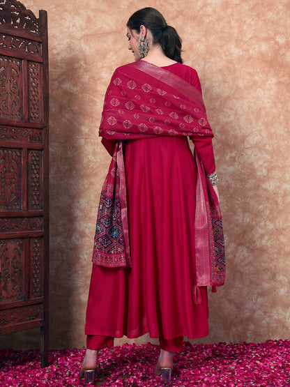 Women's Embroidered Silk Kurta, Pyjama & Dupatta Set