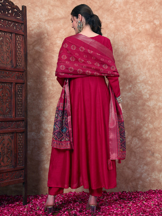 Women's Embroidered Silk Kurta, Pyjama & Dupatta Set