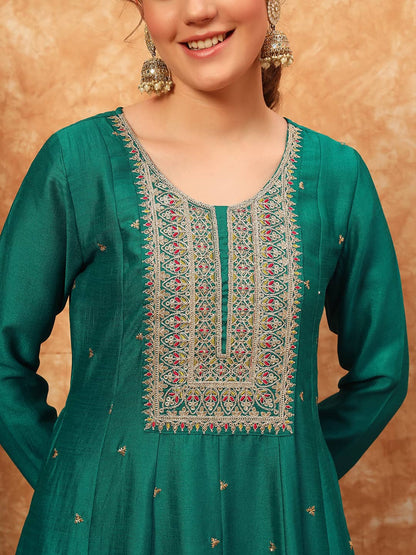 Women's Embroidered Silk Kurta, Pyjama & Dupatta Set