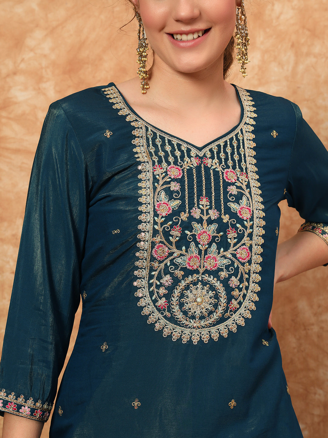 Women's Embroidered Silk  Kurta, Pyjama & Dupatta Set
