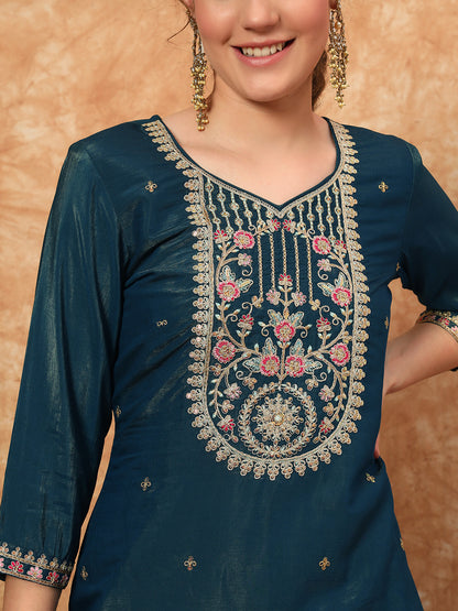 Women's Embroidered Silk  Kurta, Pyjama & Dupatta Set