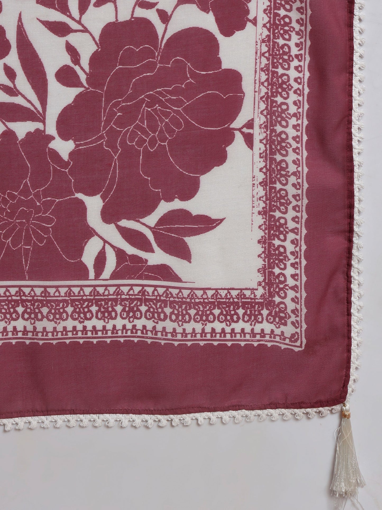 Rosewood Pink Checkered Viscose Women's Kurta, Pyjama & Dupatta Set