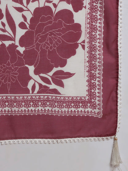 Rosewood Pink Checkered Viscose Women's Kurta, Pyjama & Dupatta Set