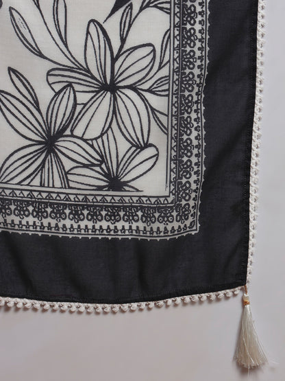 Black Checkered Viscose Women's Kurta, Pyjama & Dupatta Set