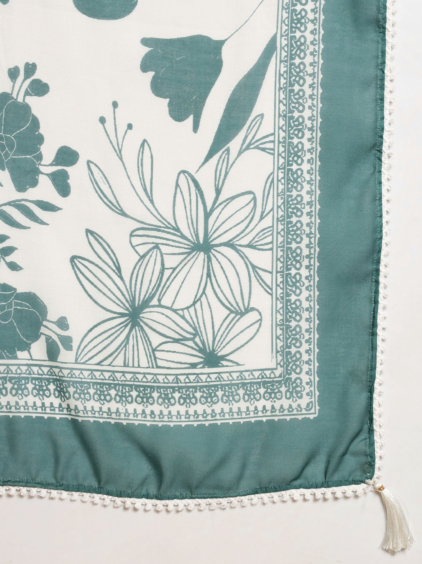 Aqua Green Checkered Viscose Women's Kurta, Pyjama & Dupatta Set