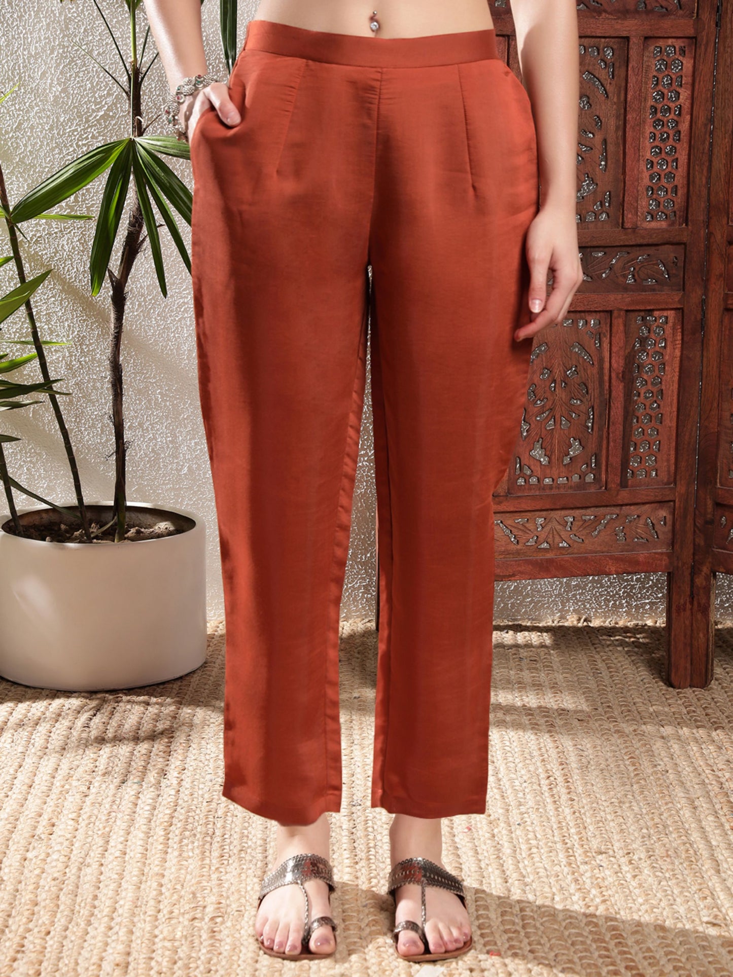 Rust Orange Embroidered Silk Women's Kurta, Pyjama & Dupatta Set