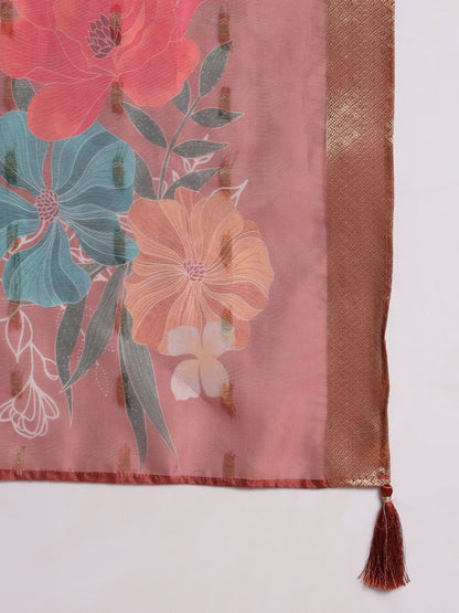 Rust Orange Embroidered Silk Women's Kurta, Pyjama & Dupatta Set