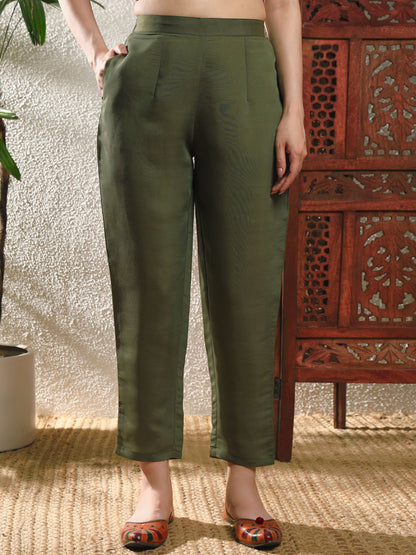 Mehendi Green Embroidered Silk Women's Kurta, Pyjama & Dupatta Set