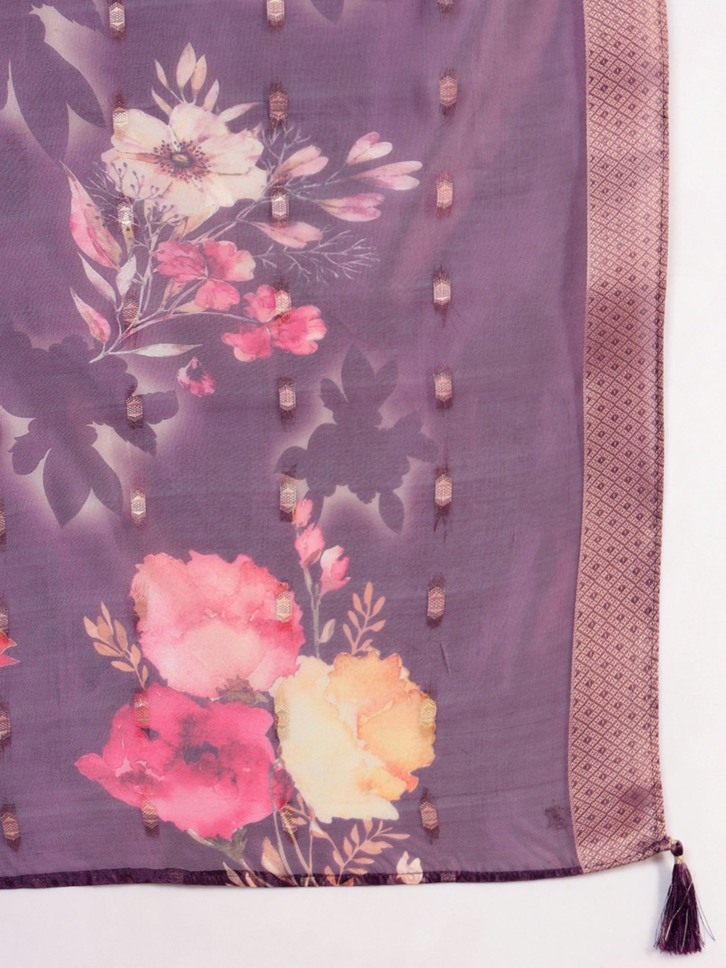 Wine Embroidered Viscose Women's Kurta, Pyjama & Dupatta Set