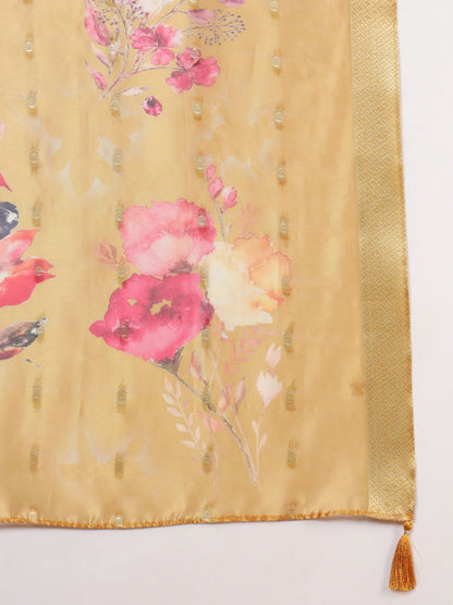 Gold Yellow Embroidered Viscose Women's Kurta, Pyjama & Dupatta Set