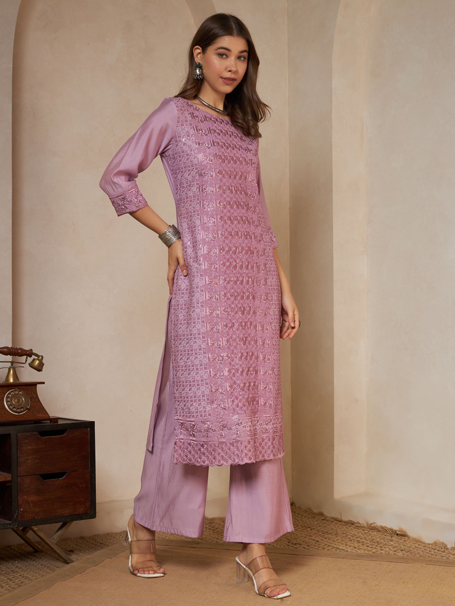 Olive Green Embroidered Silk Women's Kurta,Palazzo and Dupatta Set