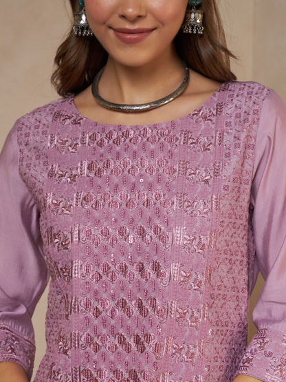 Olive Green Embroidered Silk Women's Kurta,Palazzo and Dupatta Set