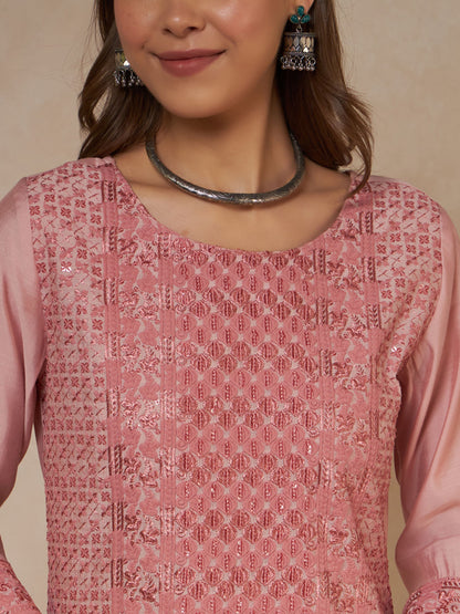 Olive Green Embroidered Silk Women's Kurta,Palazzo and Dupatta Set