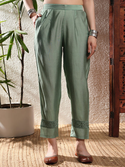 Viridian Blue Embroidered Viscose Women's Kurta, Pyjama & Dupatta Set