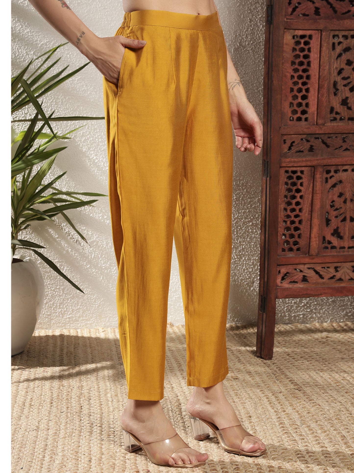 Mustard Schiffily Viscose Women's Kurta, Pyjama & Dupatta Set