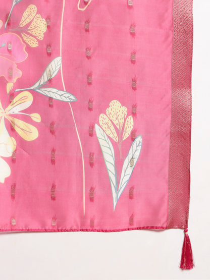 Raspberry Pink Schiffily Viscose Women's Kurta, Pyjama & Dupatta Set