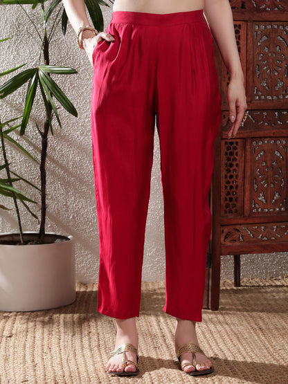 Raspberry Pink Embroidered Silk Women's Kurta, Pyjama & Dupatta Set