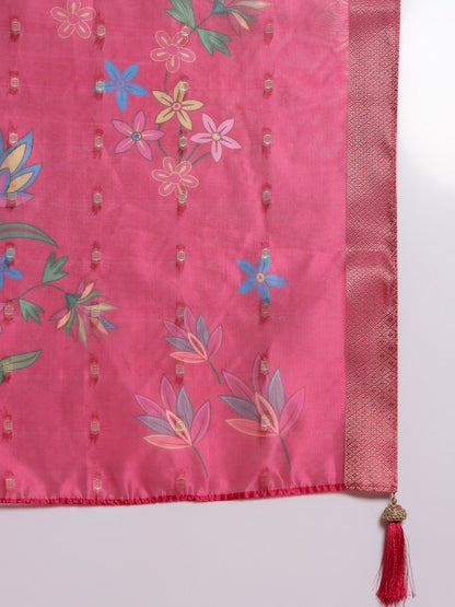 Raspberry Pink Embroidered Silk Women's Kurta, Pyjama & Dupatta Set