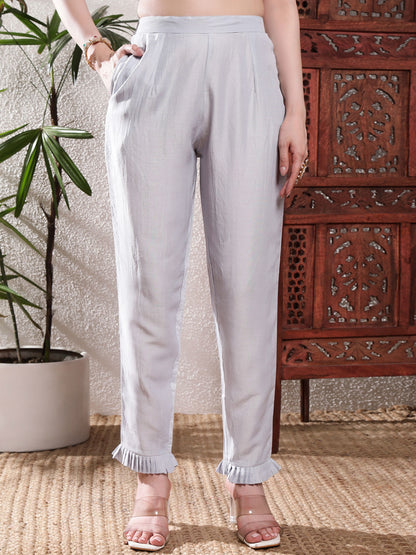 Baby Blue Embroidered Silk Women's Kurta, Pyjama & Dupatta Set