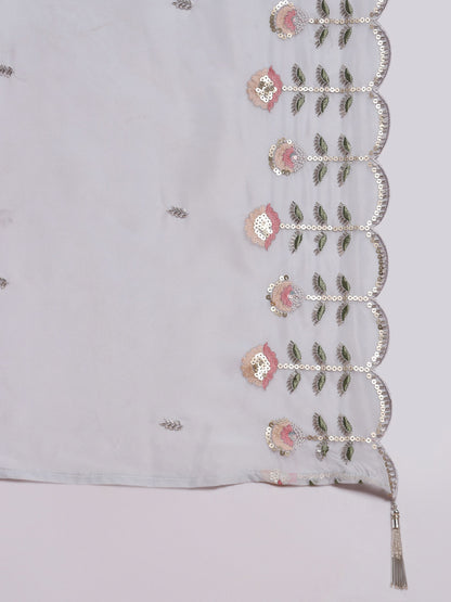 Baby Blue Embroidered Silk Women's Kurta, Pyjama & Dupatta Set