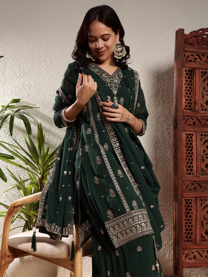 Sacramento Green Embroidered Georgette Women's Kurta and Palazzo Set
