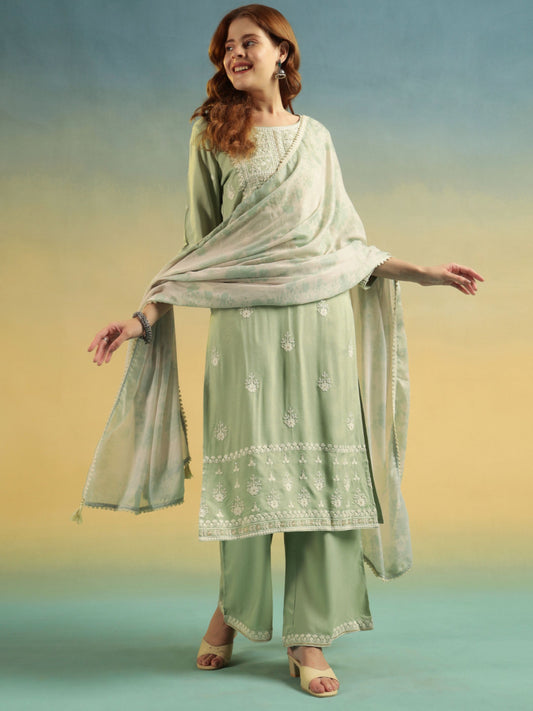 Pista Embroidered Rayon Women's Kurta and Palazzo Set