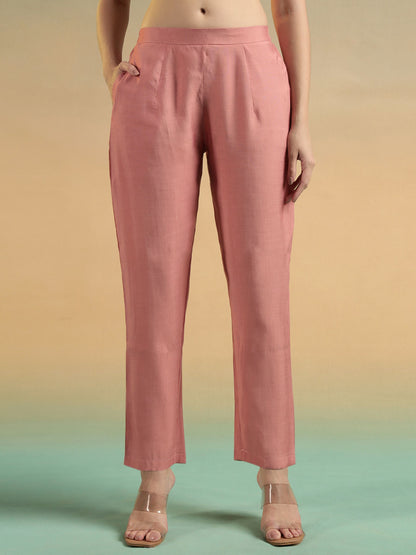 Peach Embroidered Silk Women's Kurta, Pyjama & Dupatta Set