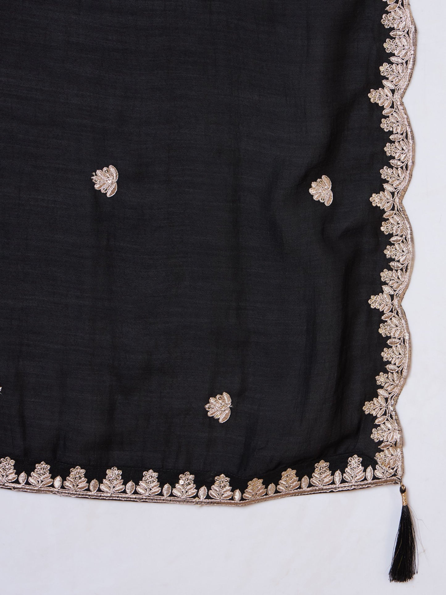 Black Embroidered Silk Women's Kurta,Palazzo and Dupatta Set
