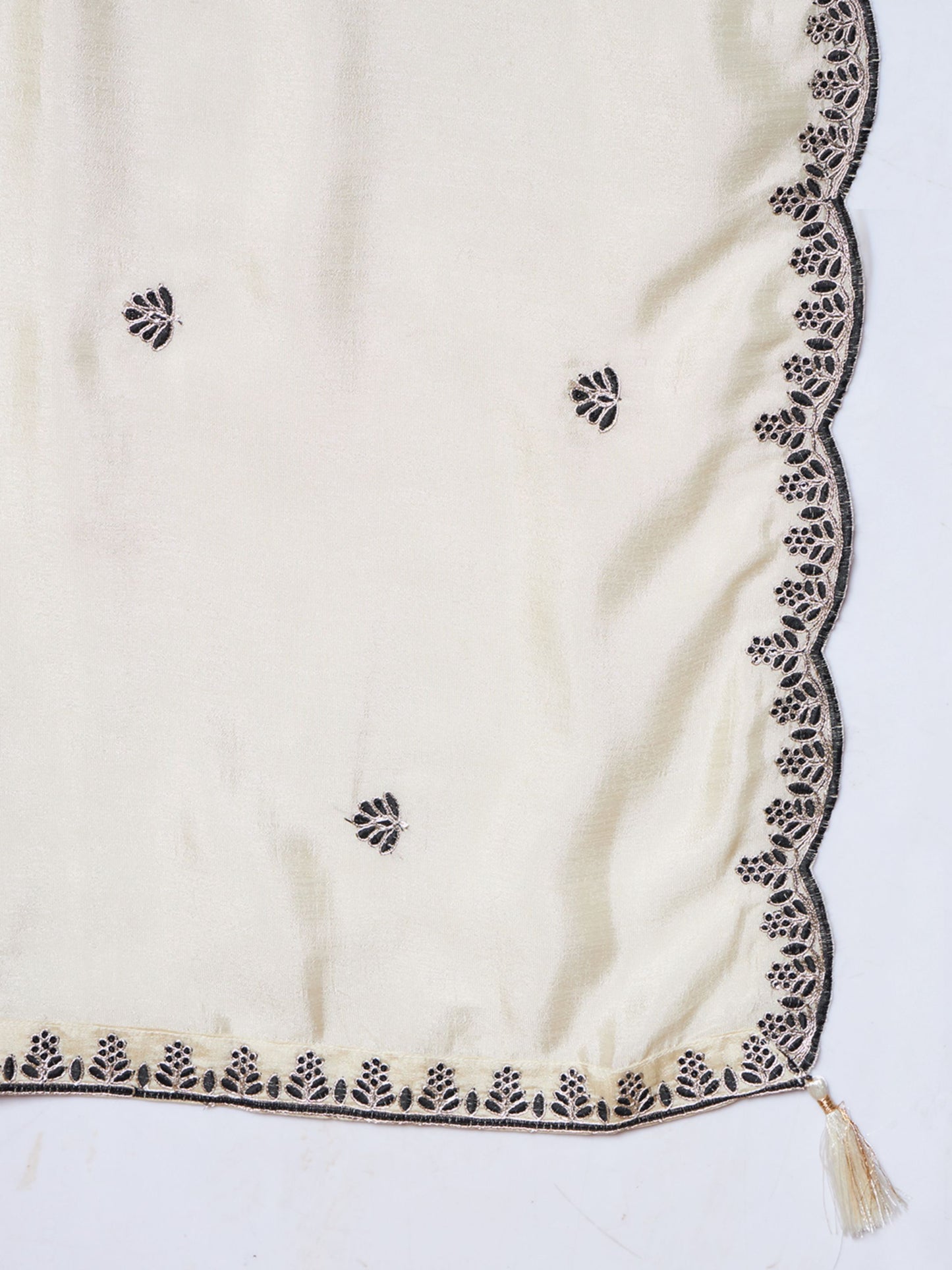 Black Embroidered Silk Women's Kurta,Palazzo and Dupatta Set