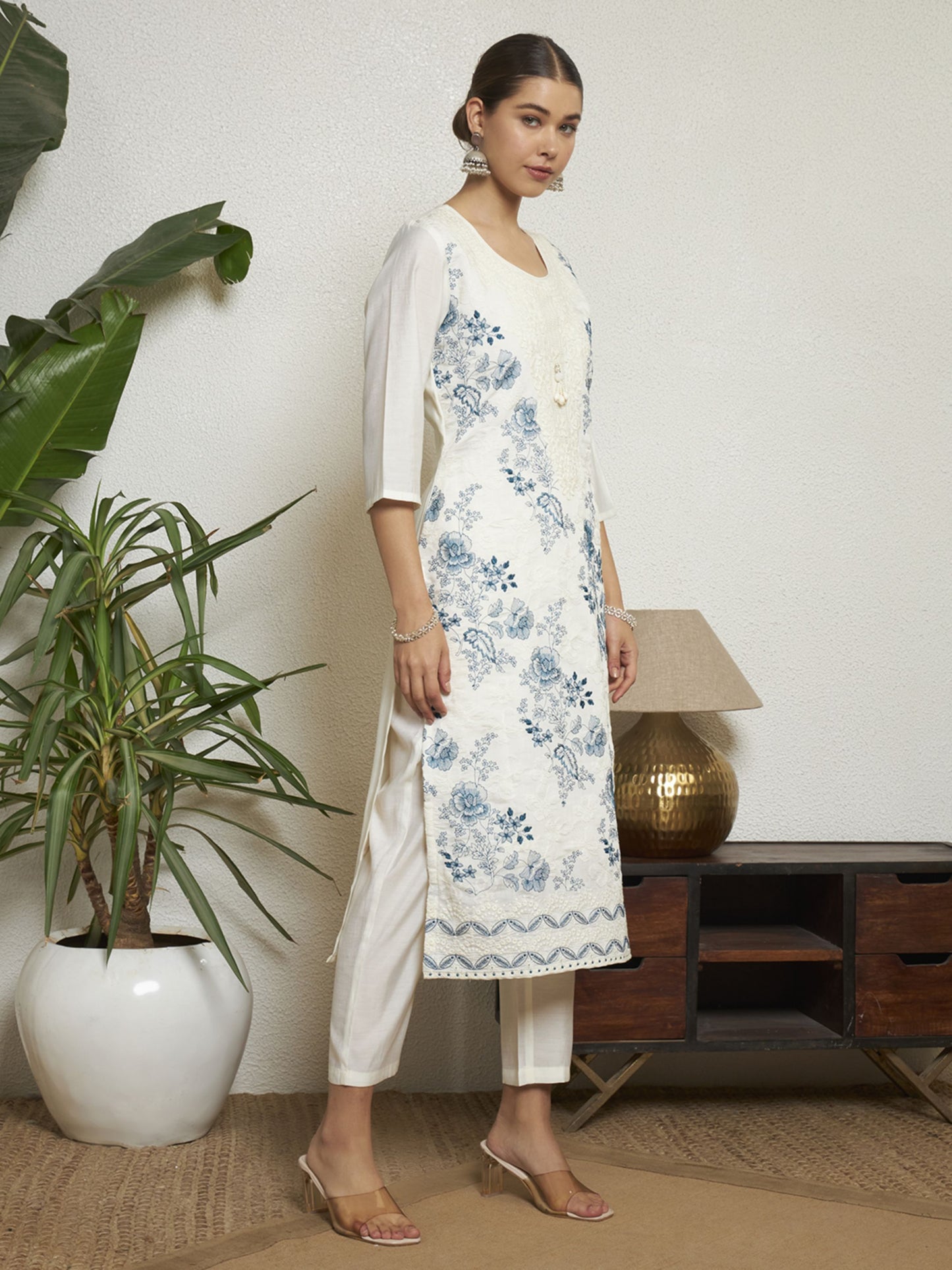 Petrol Green Embroidered Silk Women's Kurta, Pyjama & Dupatta Set