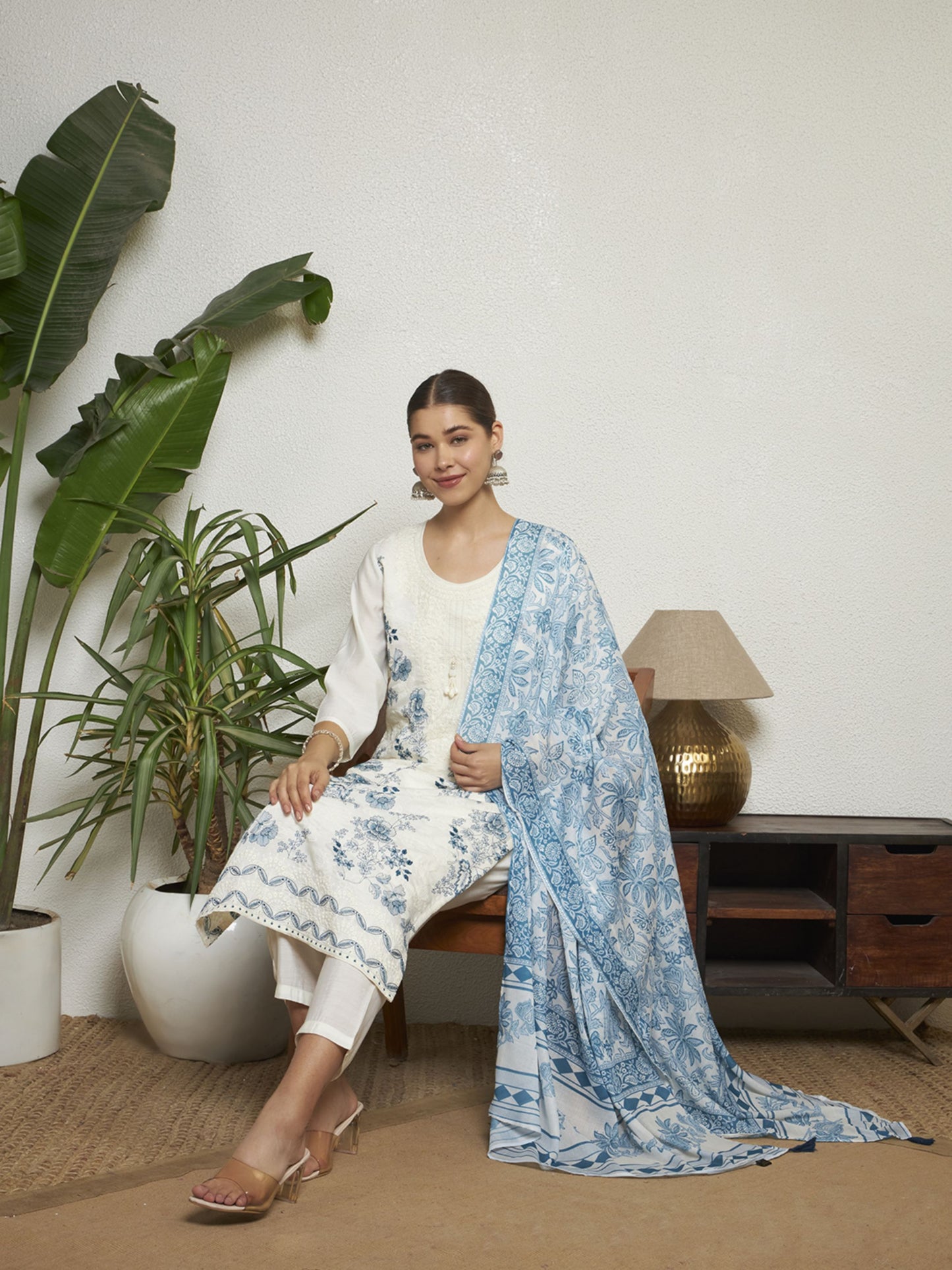 Petrol Green Embroidered Silk Women's Kurta, Pyjama & Dupatta Set