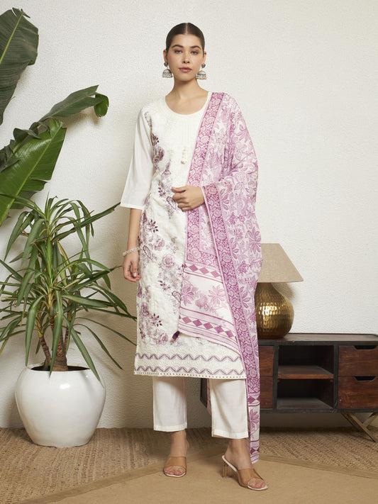 Wine Embroidered Silk Women's Kurta, Pyjama & Dupatta Set
