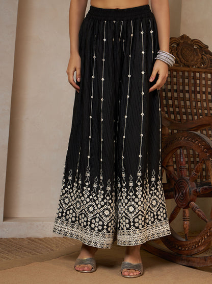 Sparkle Black Embroidered Georgette Women's Kurta,Palazzo and Dupatta Set